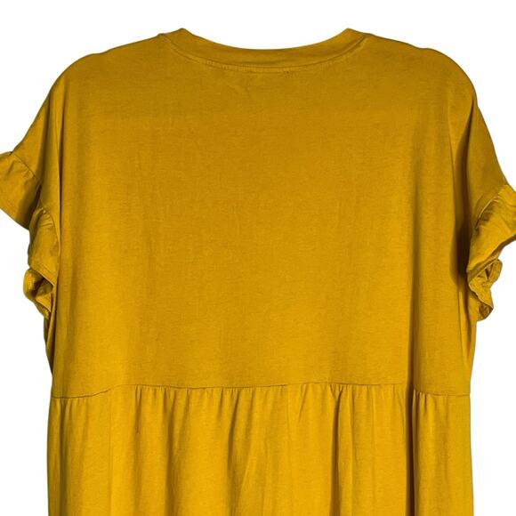 J. Crew Mini Dress Size L 100% Cotton Swingy Tiered Peasant Boho Mustard Yellow - Picture 6 of 10